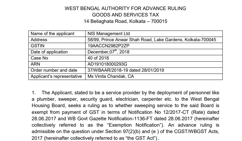 GST AAR of NIS Management Ltd