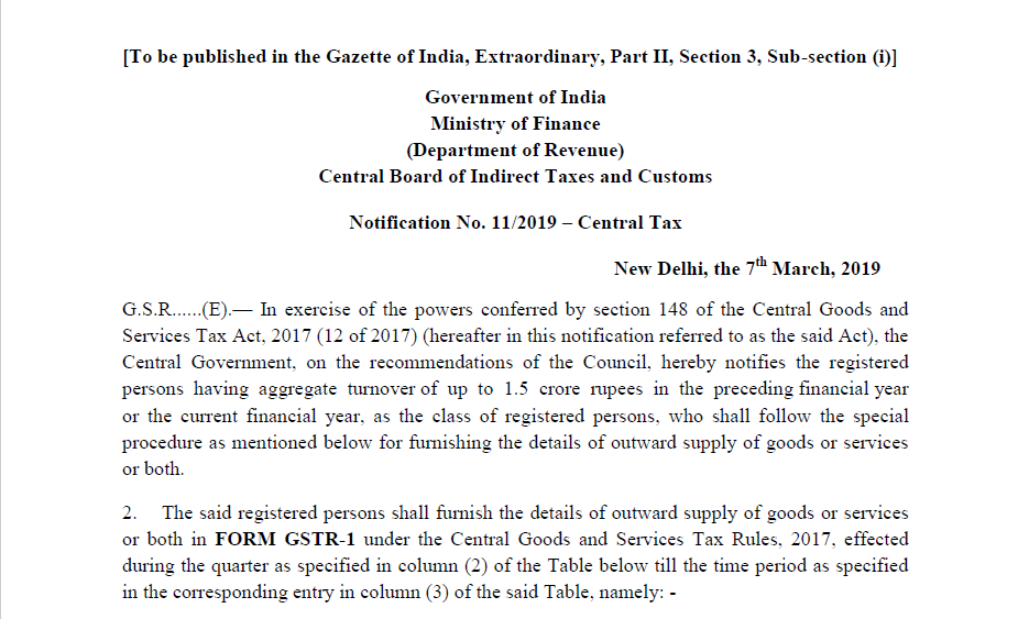 Notification No. 11/2019 – Central Tax