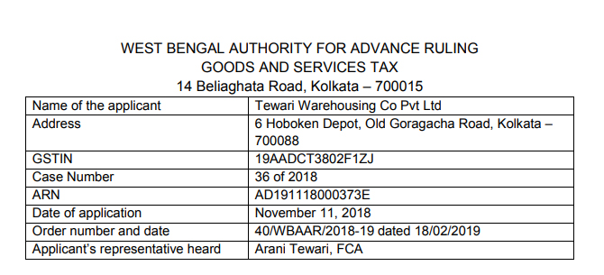 Original copy of GST AAR Tewari Warehousing pdf download