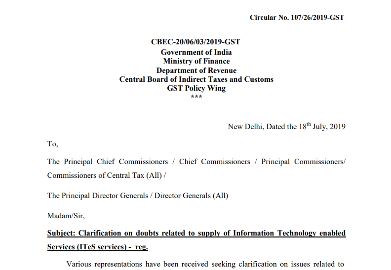 Clarification related to ITes services in GST