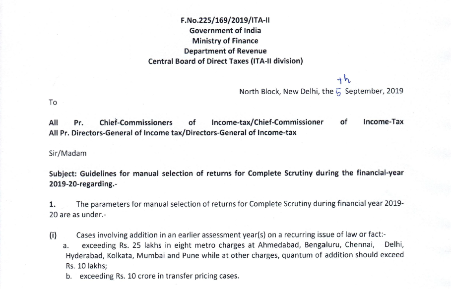 manual selection of returns for detailed scrutiny