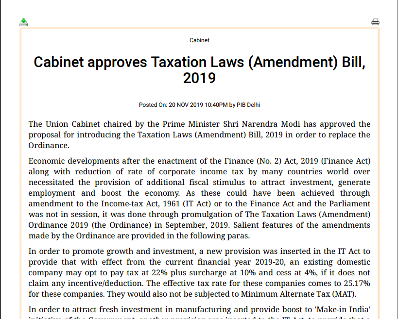 Taxation Laws (Amendment) Bill, 2019