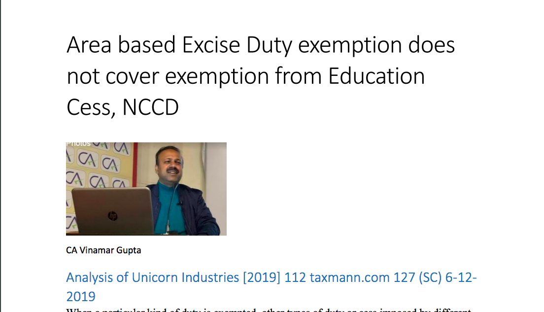 exemption from Education Cess, NCCD