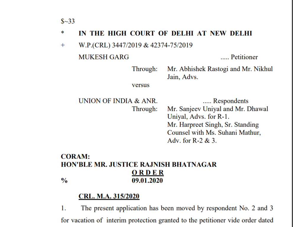 GST Fake invoice in case of Mukesh Garg Vs Union of India