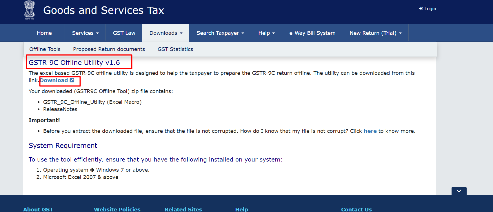 Step 2 for filing GSTR 9C