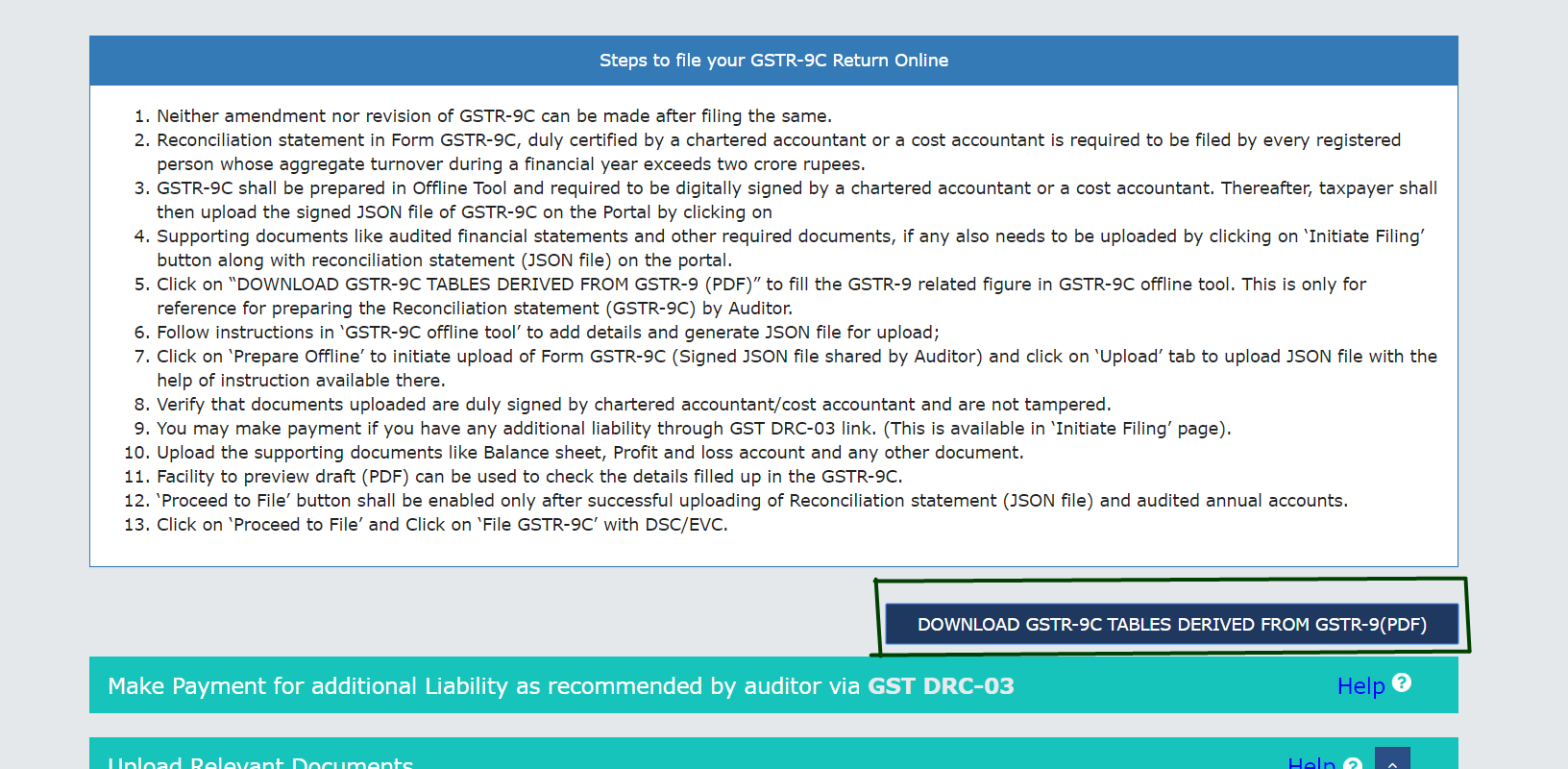 Step for Annual retrun data into filing of GSTR 9C