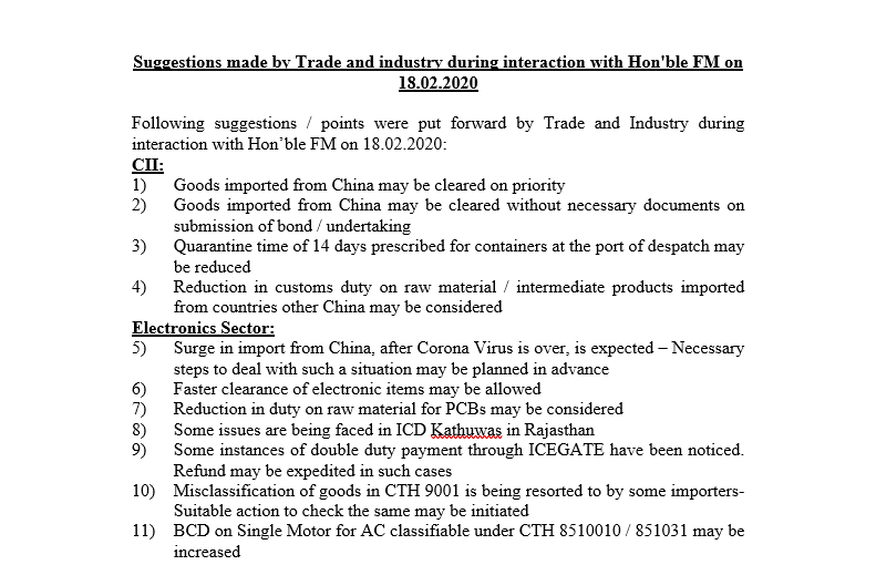 Suggestions made by Trade and industry during interaction 