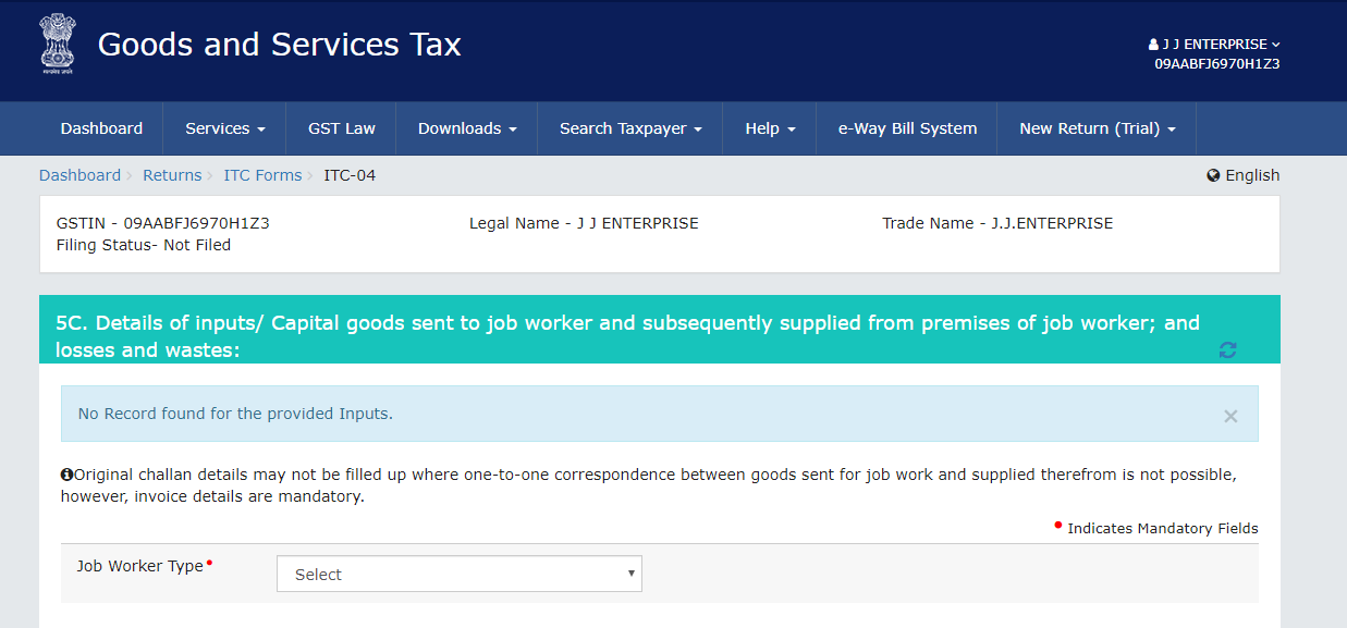 The format of GST ITC-04 