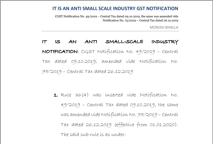 IT IS AN ANTI SMALL SCALE INDUSTRY GST NOTIFICATION