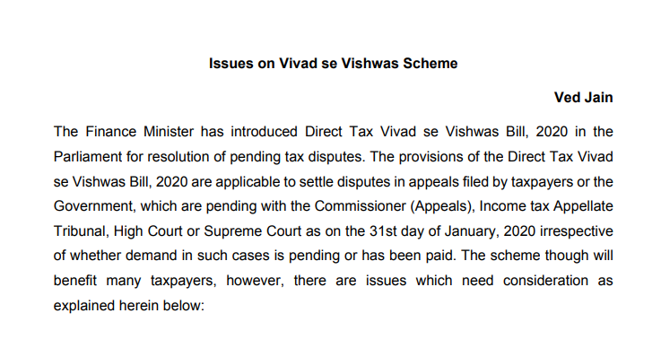 Issues on Vivad se Vishwas Scheme