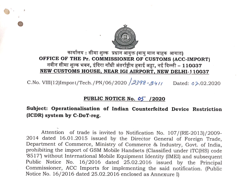 Operationalization of Indian Counterfeited Device Restriction(ICDR) system by C-DoT