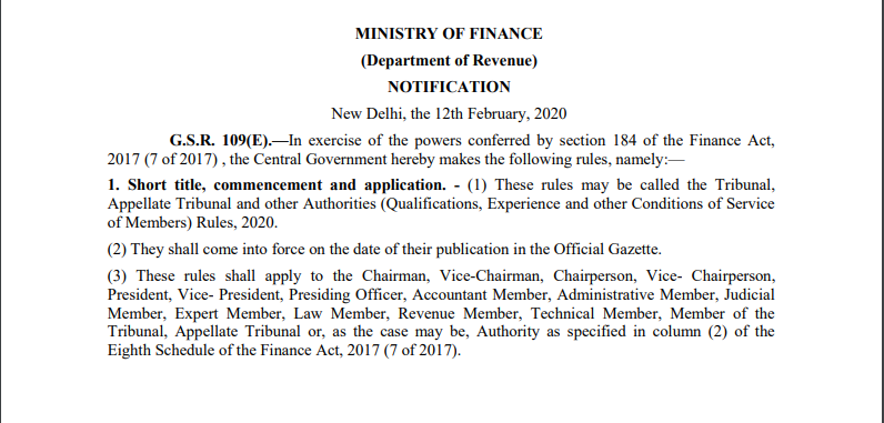 Govt. Notifies New Rules to Appointment in The Tribunals