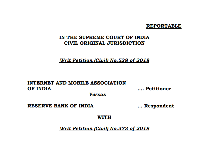 Supreme Court has Quashed/Set-aside RBI' Circular dated April-06-2018