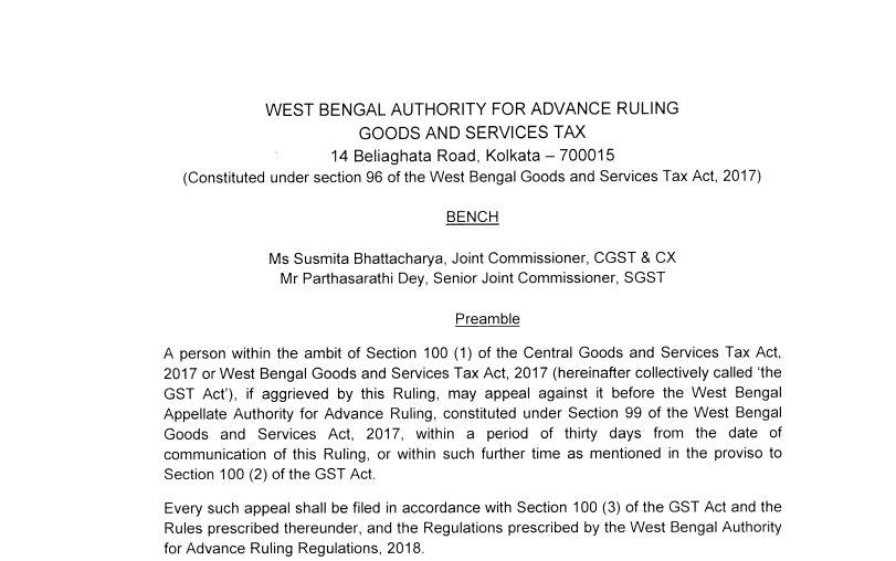 West Bengal AAR Order in the case of ABB lndia Ltd