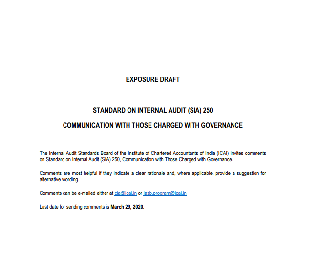 STANDARD ON INTERNAL AUDIT (SIA) 250 EXPOSURE DRAFT