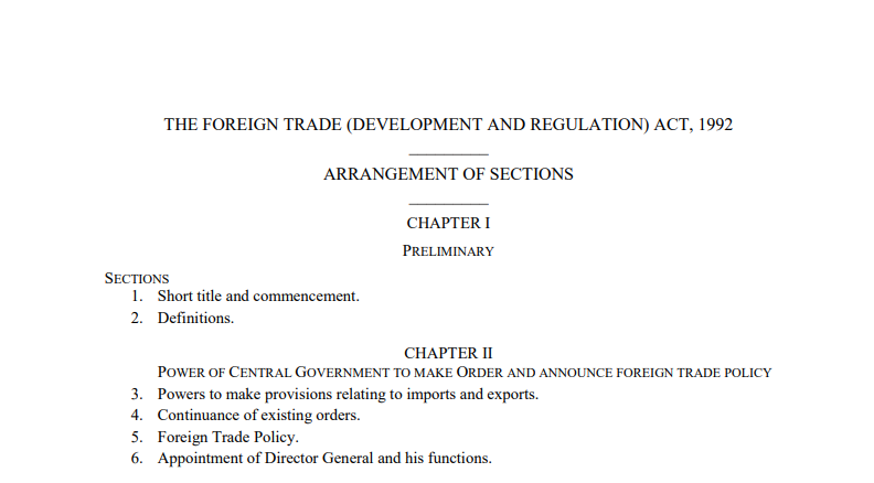 THE FOREIGN TRADE (DEVELOPMENT AND REGULATION) ACT, 1992