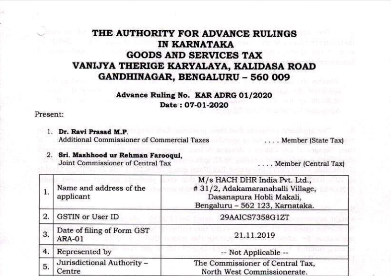 Aar Karnataka Order In The Case Of M S Hach Dhr India Pvt Ltd