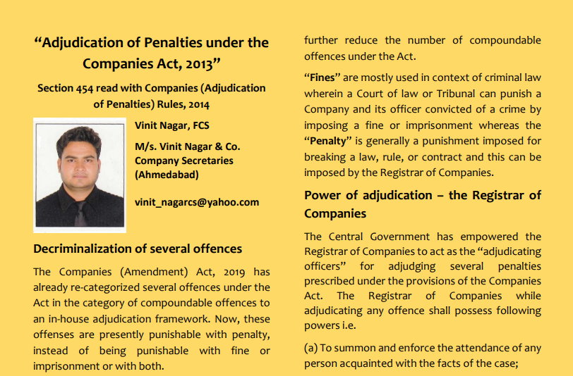 Adjudication of Penalties under the Companies Act, 2013