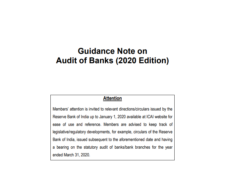 Guidance Note on Audit of Banks 2020: ICAI
