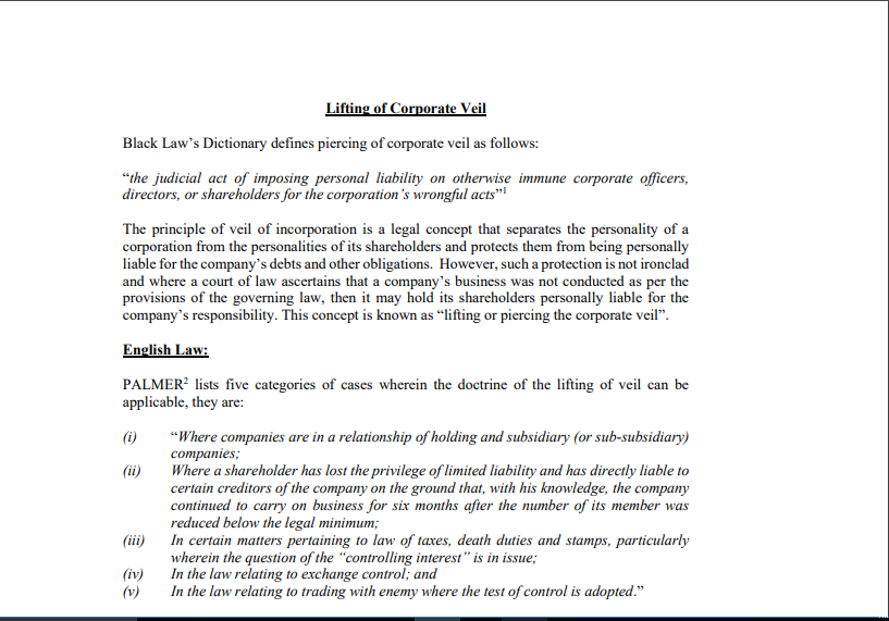 Brief Note on Lifting the Corporate Veil