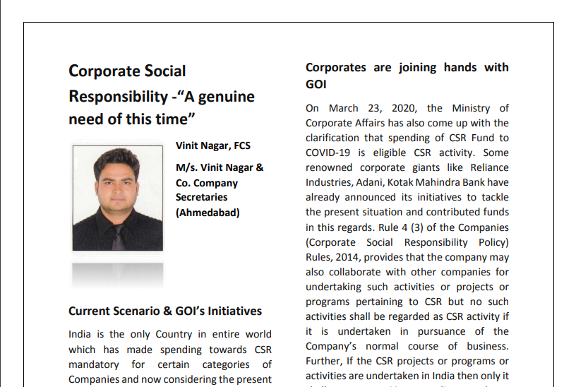 Corporate Social Responsibility -“A genuine need of this time”