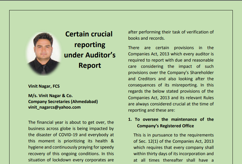 Certain crucial reporting under Auditor’s Report