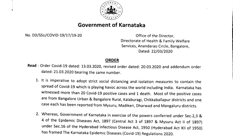 Closure Order by Karnataka Government.