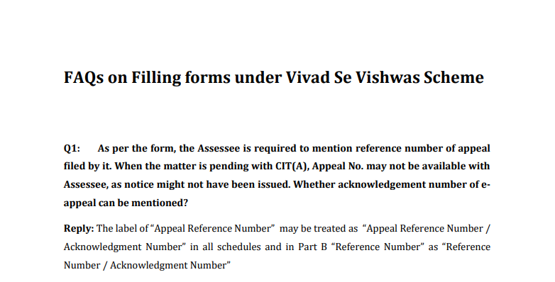 FAQs on Filling forms under Vivad Se Vishwas Scheme