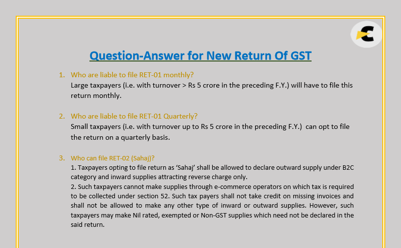 FAQs for New Return of GST