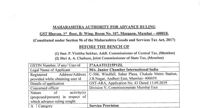 GST ARA order in case M/s. Junior Chamber International India
