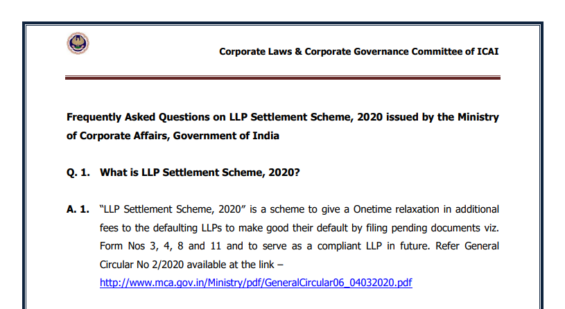 FAQs on LLP Settlement Scheme, 2020: ICAI