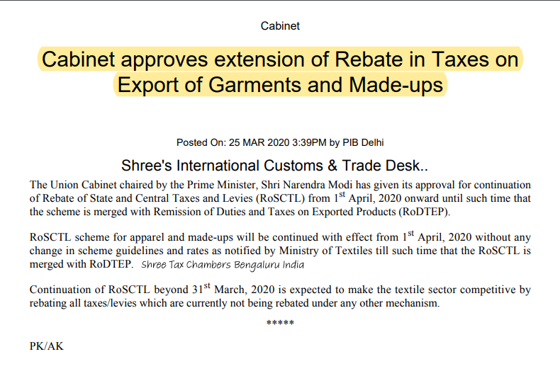 Cabinet approves extension of Rebate in Taxes on Export of Garments and Made-ups