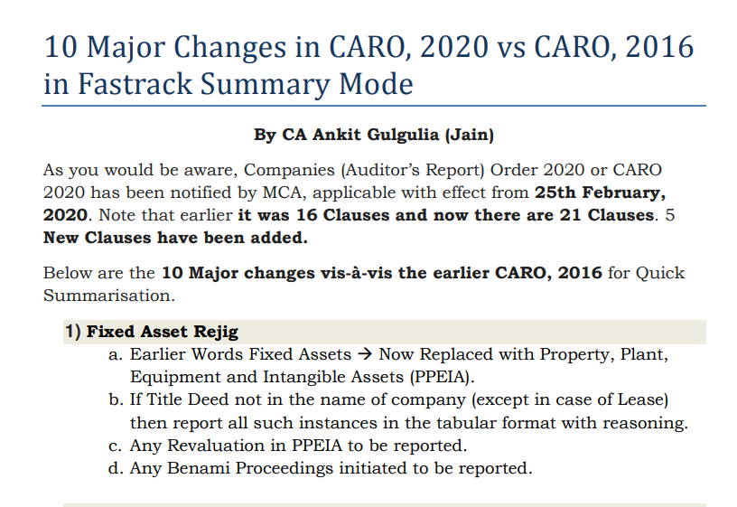10 Major Changes in CARO, 2020 vs CARO, 2016 in Fastrack Summary Mode 