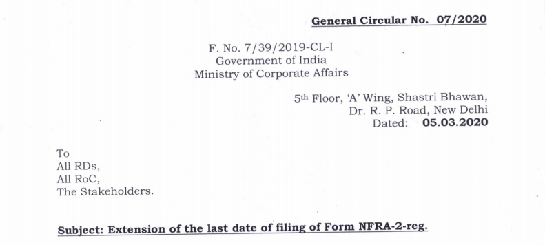 Extension of the last date of filing of Form NFRA-2.