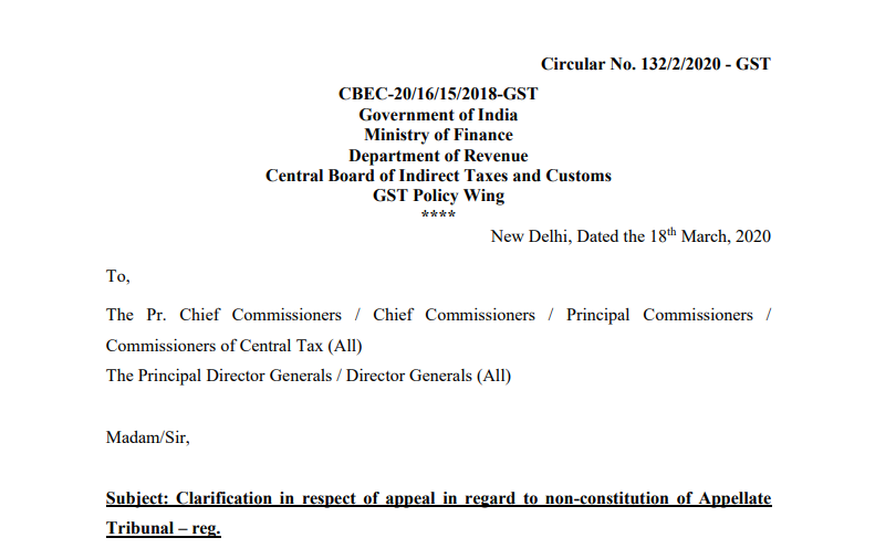 Clarification in respect of appeal in regard to the non-constitution of Appellate Tribunal