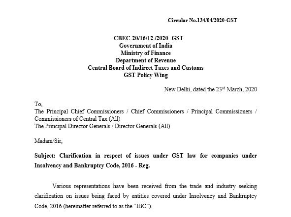 Issues under GST law for companies under Insolvency and Bankruptcy Code, 2016