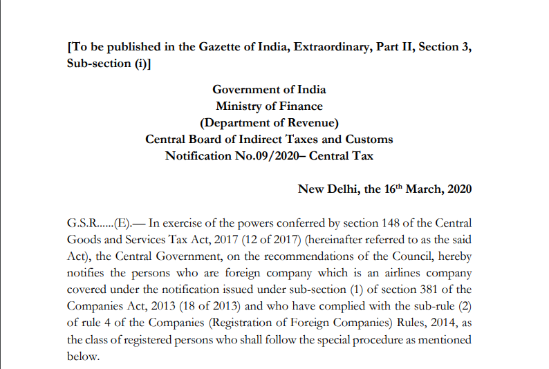 Foreign airlines exempted from furnishing reconciliation Statement in FORM GSTR-9C