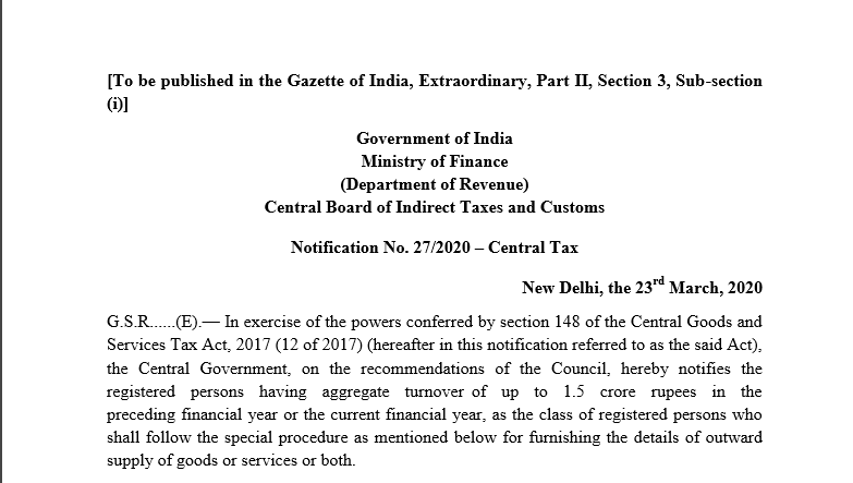 Due date of GSTR-1 for up to 1.5 Cr TO in PFY