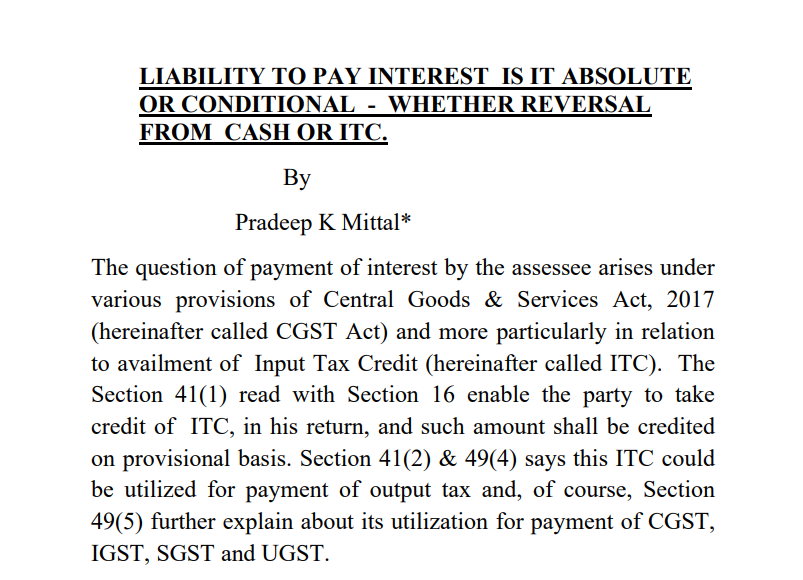 LIABILITY TO PAY INTEREST IS IT ABSOLUTE OR CONDITIONAL - WHETHER REVERSAL FROM CASH OR ITC.