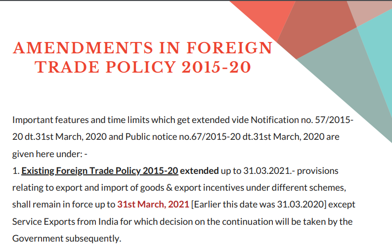 Amendments In Foreign Trade Policy 2015-20