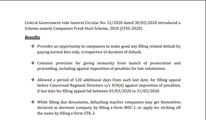 Companies Fresh Start Scheme, 2020 (CFSS-2020).