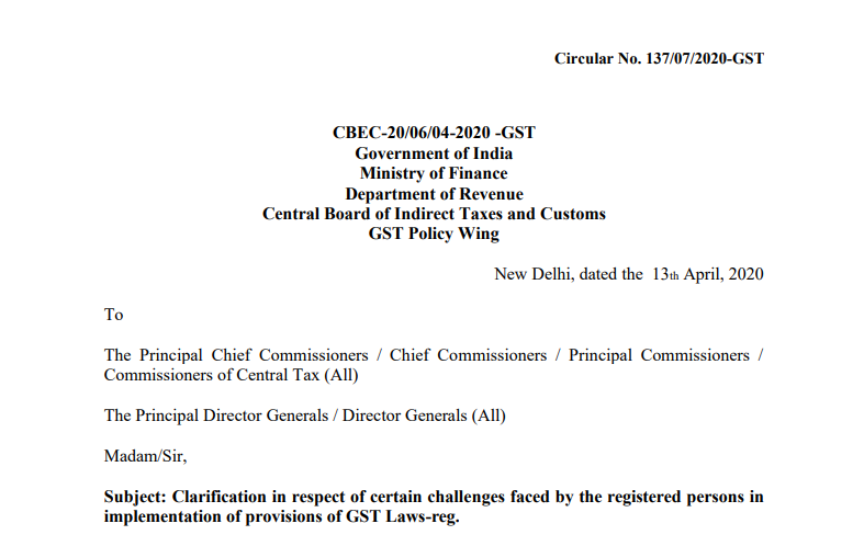 Clarification in respect of certain challenges faced by the registered persons in the implementation of provisions of GST Laws