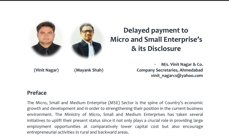 Delayed payment to Micro and Small Enterprise’s & its Disclosure