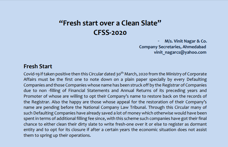 “Fresh start over a Clean Slate” CFSS-2020