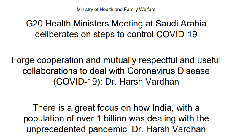 G20 Health Ministers Meeting at Saudi Arabia deliberates on steps to control COVID-19