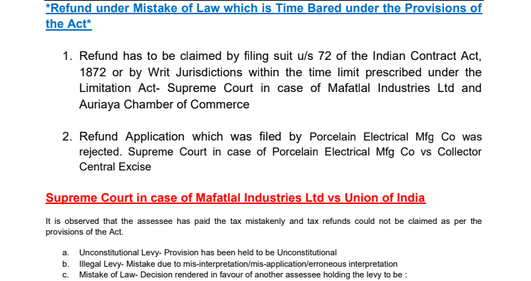 Refund under Mistake of Law which is Time Bared under the Provisions of the Act