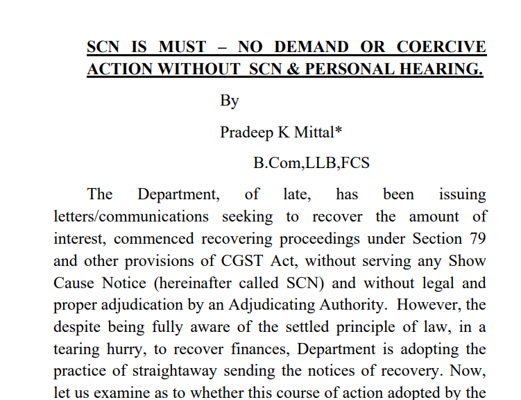 SCN Is Must – No Demand Or Coercive Action Without SCN & Personal Hearing.