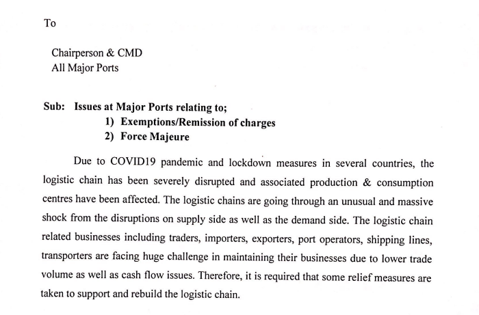 Force Major notification for Major Ports, All Icd & Cfs, Shipping Lines w.e.f 22/3 to 3/5