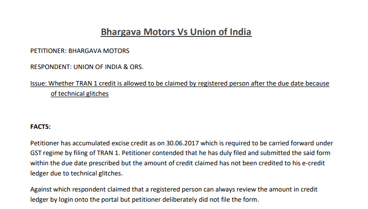 Bhargava Motors Vs Union of India