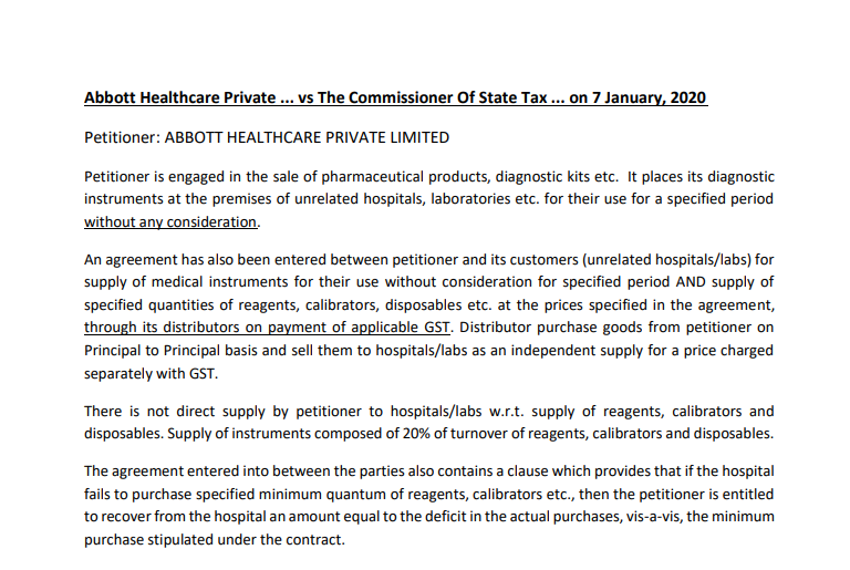 Abbott Healthcare Private ... vs The Commissioner Of State Tax 